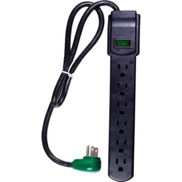 Gogreen Surge Protected Power Strip, 6 Outlets, 15A, 160 Joules, 3' Cord, Black GG-16103MSBK